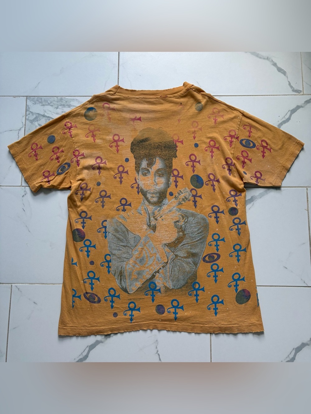 Vintage 1993 Prince All Over Print T Shirt Tee Size XL Orange AOP Paisley Park - Picture 2 of 5